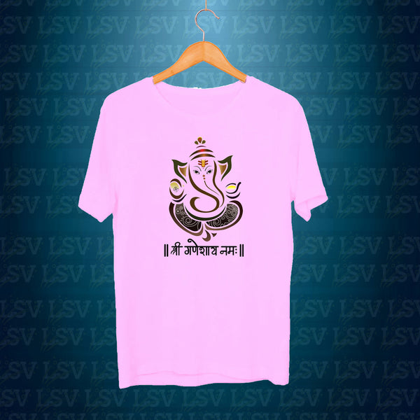 Printed Men Round Neckshree Ganeshay Namah T- Shirt By Lsv Finery