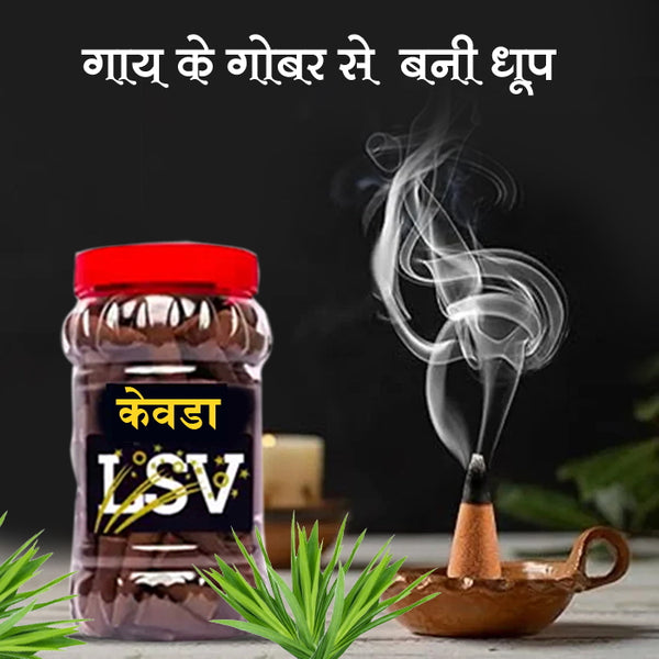 Dhoop Cone Kewda (Kewra) Cow Dung Natural Incense 51 Cone With Stand By LSV Finery (100 Gram)
