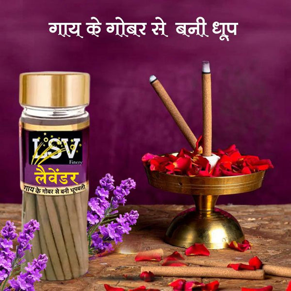 Dhoop Sticks Lavender (Lavender)Cow Dung Natural Incense 51 Sticks With Stand By LSV Finery (100 Gram)